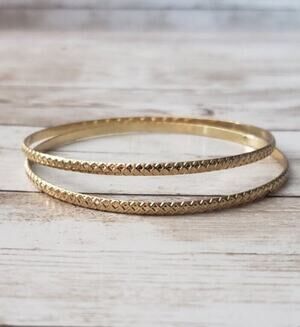 2 x Gold Tone Patterned Bangles / Bracelets